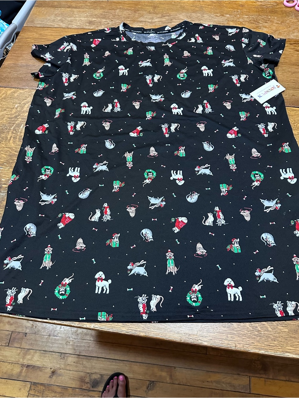 Joyspun NWT Women's Black Holiday Dog-Print Pajama nightie